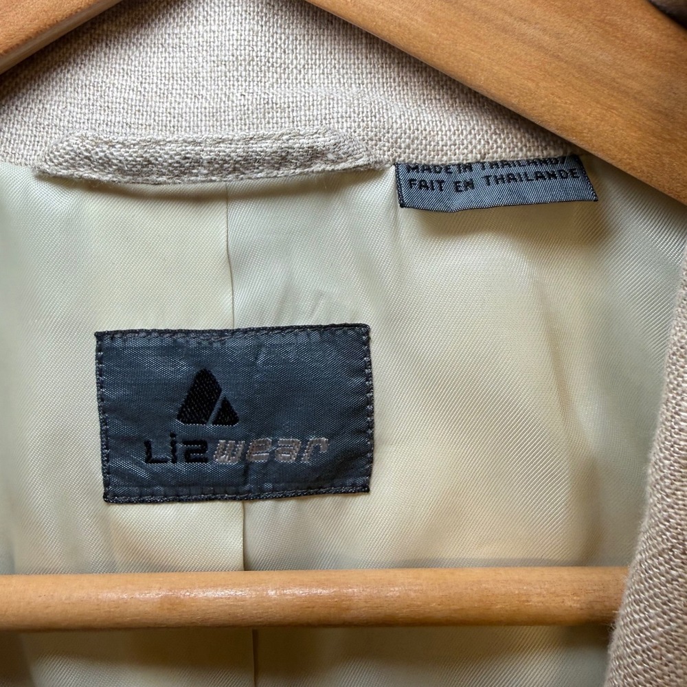 Lizwear Womens Linen Cotton Blend Blazer Beige Oatmeal Two Button Jacket Size 10 - Picture 3 of 9